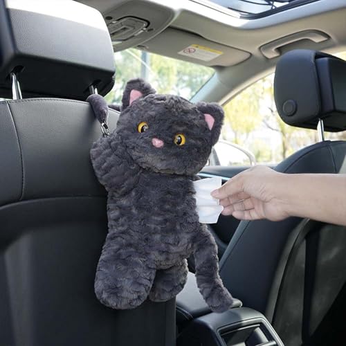 Tissue Box Cover Plush Tissue Box Holder for Car, Home, Decorative Holder/Organizer for Bathroom Vanity Countertop, Nightstands, Office Desk-Cat - color: Grey Cat
