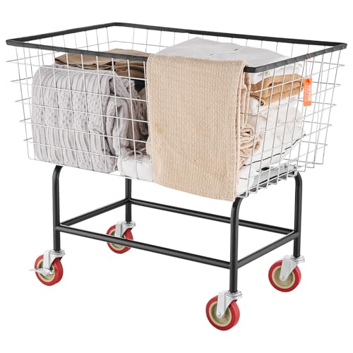VEVOR Wire Laundry Cart, 3.8Bushel Wire Laundry Basket with Wheels, 32.5''x21.3''x29.9'', Commercial Laundry Basket, Steel Frame with Chrome Finish, 4'' Casters, Wire Cart for Laundry - size: 3.8 Bushel--32.5''x21.3''x29.9''