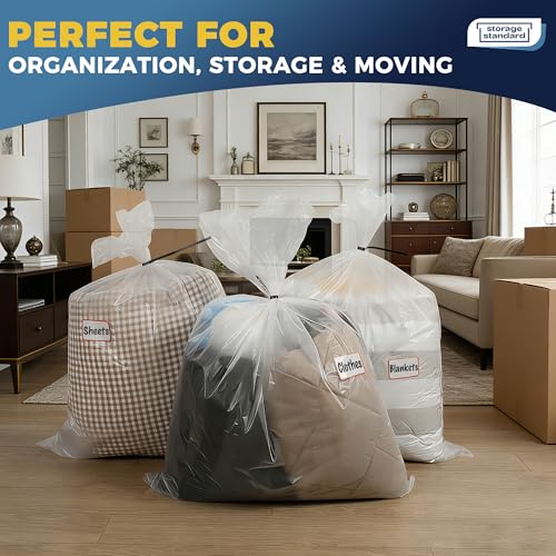 Storage Standard Large Clear Plastic Bags for Storage 6-Pack - Waterproof Extra Large Plastic Bags with Zip Ties, Heavy-Duty Cover for Clothes, Blankets, Linens & Bedding Organization - 32 x 42 Inches - size: 32'' x 42’’