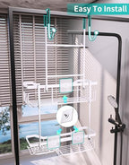 HapiRm Hanging Shower Caddy Over the Door with Soap Holder, No Drilling Adhesive Shower Organizer with 11 Hooks, Rustproof & Waterproof 304 Stainless Steel Bathroom Shelves - White - color: White-2