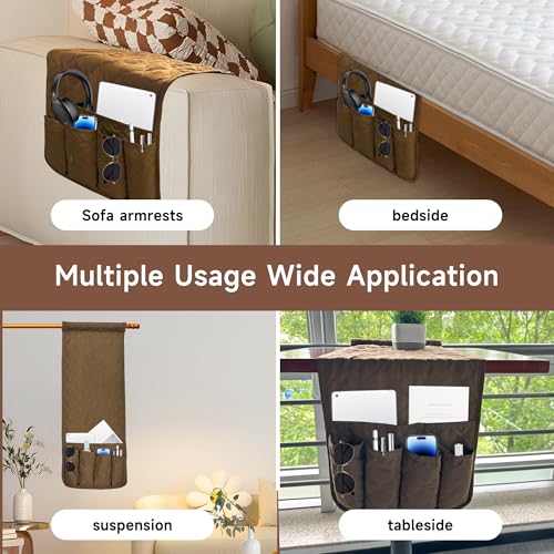 MEHIDFY Sofa Armrest Caddy, Waterproof Bedside Storage Organizer, Non Slip Armchair Pockets, Remote Control Holder for Couch, Handy Pouches with 6 Pockets for TV Remote, Phone, Magazine(Brown) - color: Brown