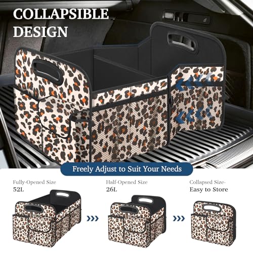 Femuar Car Trunk Organizer, Trunk Storage Organizer with Large Capacity Waterproof Collapsible Trunk Organizer for Car Suv/Jeep/Sedan (Leopard Print, Standard) - color: Leopard print, size: Standard