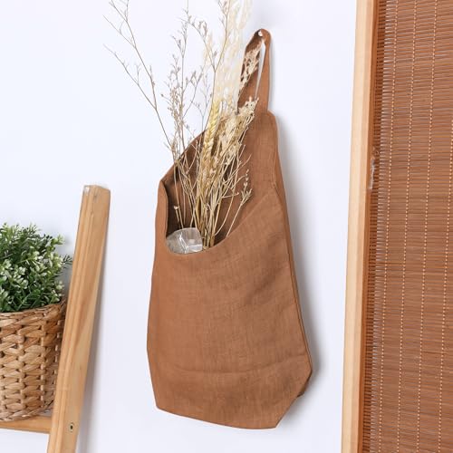 100% Linen Hanging Storage Bags Baskets 2 Pcs, Small Wall Storage Bag for Kitchen, Bedroom, RV Camper Organizer, Sewing Room, Nursery Storage, Kids Room (Brown) - color: Brown