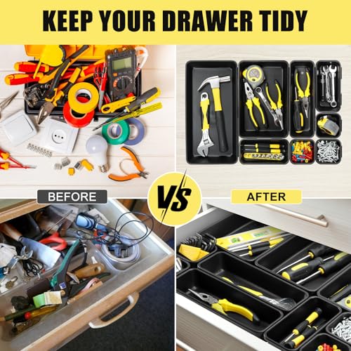 60PCS Tool Box Organizer Tray Divider, More Large Sizes-5 Sizes Desk Drawer Organizers Garage Tool Organizer and Storage, Black Plastic Tray Organizer Bins for Home Office Supplies and Tools - size: 60PCS