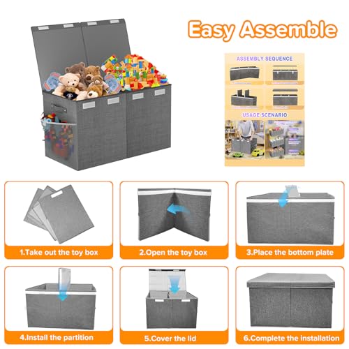 Large Toy Box Chest, Collapsible Sturdy Toy Storage Organizer Boxes Bins Baskets Dinosaur Kids Toy Chest Bin with Lids for Boys Girls Living Room Playroom Bedroom Nursery 25"x14"x16" Gray - color: Grey－2