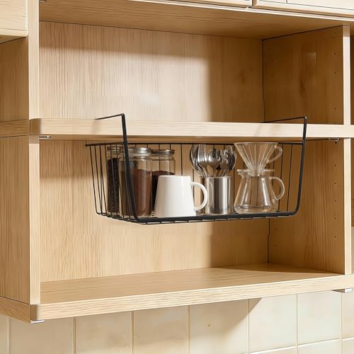 Undershelf Storage Basket Under Shelf Wire Basket Household Metal Under Shelf Hanging Storage Bin Basket Slides Under Shelves for Storage Space Saving for Kitchen Pantry Bookshelf 4 PCS - color: 4 PCS, size: Small