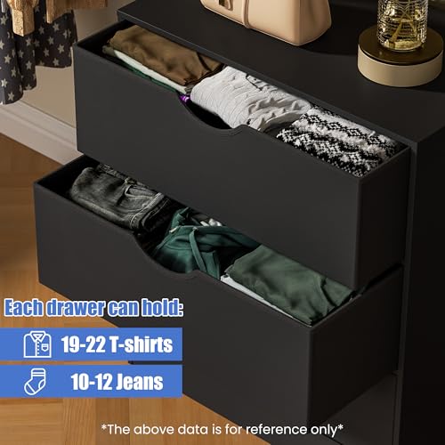 Housoul 3 Drawers Dresser (Set of 2) for Bedroom, Fabric PU 6 Drawer with Wood Frame, Black Dresser with Large Organizer, Chest of Drawers for Closet, Living Room, Hallway, Black - color: Black, size: 15.6"D x 27"W x 32"H (6 Drawers)