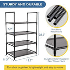 Sundaze Shoe Rack - 4 Tier Shoe Rack for Closet, Sturdy Stackable Shoe Organizer for Closet, Bedroom, Entryway, Garage, Non Woven Fabric Shelf, Black, Holds 8-12 Pairs - size: 4 Tier (18.3" W)