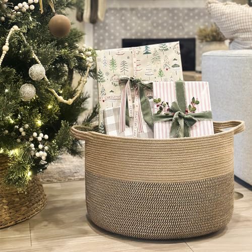 INDRESSME Extra Large Woven Baskets for Storage, 21.7 x 13.8 Blanket Basket Living Room Wicker Storage Basket for Organizing Woven Laundry Baskets for Toy Pillow Shoe, Entryway, Black Jute - color: Black & Jute, size: 21.7"D x 13.8"H