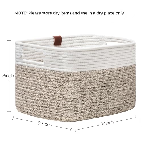 UBBCARE 4 Pack Baskets for Organizing, Woven Storage Baskets with Label for Toys and Towel, Rectangle Cotton Rope Basket with Handles, 14''L x9''W x8''H, White&Brown - color: White&Dark Brown, size: 4 Pack - 14 X 8 X 9 Inches