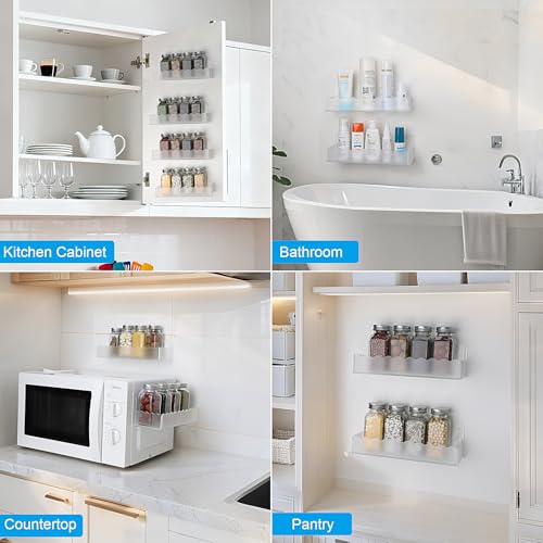 10 inch Spice Rack Wall Mounted,4 Pack Spice Organizer Shelf for Stove Cabinet Pantry Door, Adhesive or Screw Hanging Wall Spice Shelf Storage Holder in Kitchen and RV - Frost Color - color: Frost, size: 10"