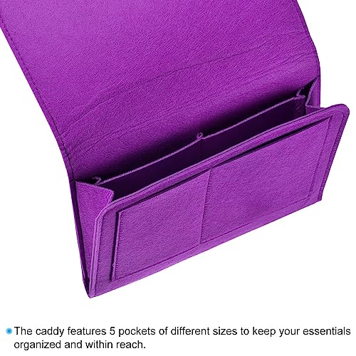 PATIKIL 11in Bedside Caddy, Bed Caddy Bedside Organizer Hanging 5 Pocket Soft Felt Bed Pockets Bedside Storage Organizer Remote Control Holder for Bedroom Phones Glasses, Purple - color: Purple, size: 10.6*8.6inch