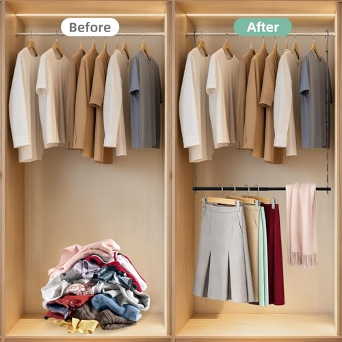 Closet Lower Hanging Bar, Adjustable Width and Height Closet Hanging Organizer Heavy Duty Closet Extender Hanging Rod Space-Saving Clothes Hanging Bar,2 Pack Black