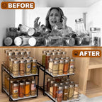Spice Rack Organizer for Kitchen, Pull Out Spice Racks for Inside Cabinets, 2 Tier Spice Shelf Organization for Cabinet Seasoning, No Drilling Install for Home Kitchen Space Saving, 1 Pack