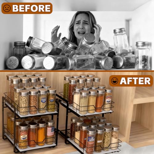 Spice Rack Organizer for Kitchen, Pull Out Spice Racks for Inside Cabinets, 2 Tier Spice Shelf Organization for Cabinet Seasoning, No Drilling Install for Home Kitchen Space Saving, 1 Pack