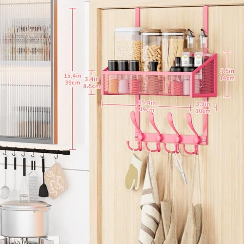 Kaiferty Over The Door Hooks Organizer, Coat Rack Over The Door Storage Hanger Towel Rack, Back of Door Storage Organizer for Bathroom,Bedroom,Kitchen,Office (Pink, 2-Tier) - color: Pink, size: 2-Tier