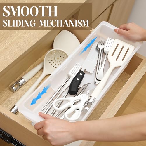 2 Pack Deep Drawer Organizer Bins, Adjustable Sliding Drawer Organizer Bin Expandable Tray for Kitchen Utensils, BBQ Tools, Towels, Durable Plastic Sliding for Easy Storage (17" to 27”) - size: 17" to 27”