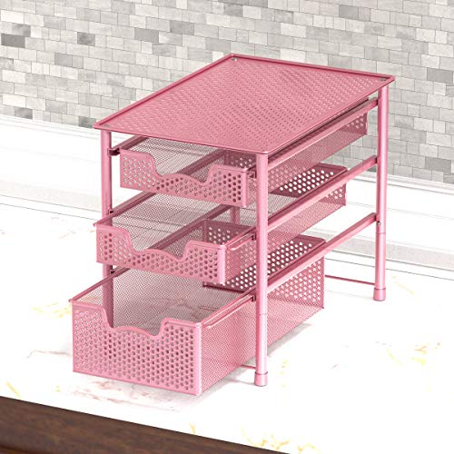 Simple Houseware Stackable 3 Tier Sliding Basket Organizer Drawer, Pink - color: Pink, size: 3-Tier