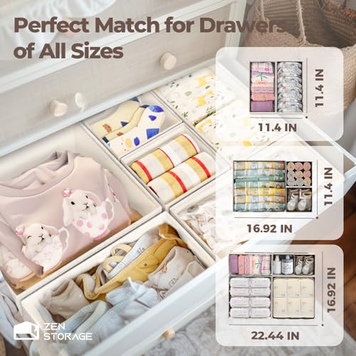 Cotton Linen Drawer Organizer for Baby Clothes, 12Pack Multi-Size Nursery Dresser Dividers for Clothes, Premium Foldable Storage Bins for Bedroom, Closet and Diaper Table, Beige - size: Linen 12 Pack