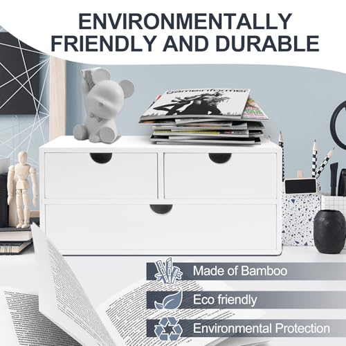 Charmewooden desk organizer with drawers countertop drawer organizer Tabletop Storage Organization Box Home Office Workspace Bathroom Toiletries Supplies (white) - style: White