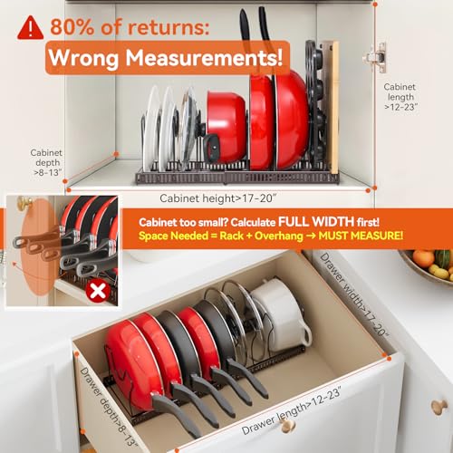 Pot Rack Organizer -Expandable Pot and Pan Organizer for Cabinet,Pot Lid Organizer Holder with 10 Adjustable Compartment for Kitchen Cabinet Cookware Baking Frying Rack,Bronze - color: BRONZE