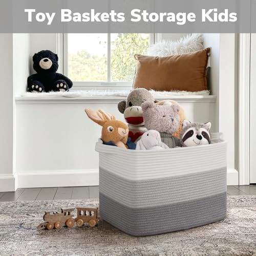 Goodpick Large Woven Basket, Rectangle Rope Storage Baskets for Organizing, Blanket Basket with Handles for Living Room, Nursery, Gradient Gray, 18 x 14 x 12 Inches - color: Gradient Grey, size: 18"L x 14"W x 12"H