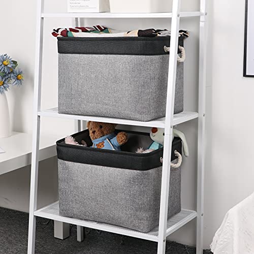 Bidtakay Fabric Storage Baskets with Handles [2-Pack] Large Canvas Organizer 16" X 11.8" X 11.8" Foldable Tall Baskets Rectangular Gift Basket Decorative Storage Bins for Closet, Home(Black&Grey) - color: Black&grey, size: 2 Pack-L-16x11.8x11.8 In