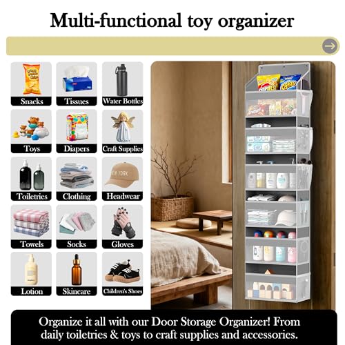 PAULONE 1 Pack Heavy Duty Over the Door Organizer, 6 Large + 12 Mesh Pockets with 89 lbs Capacity, Space-Saving Hanging Storage for Shoes, Toys, Bedroom & Closet (6-Layer Light Gray) - color: 6-Layer Light Gray