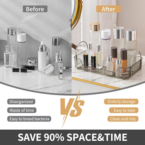 YCIA&DONE Bathroom Organizer Countertop, Makeup Storage, Skincare Cosmetic Tray Shelf, Perfume Holder Rack for Vanity Counter, Large Capacity, Easy to Install, Clean, 1 Tier, Smoky Gray - color: Smoky Gray, size: 11.8" x 6.7" x 4.7"