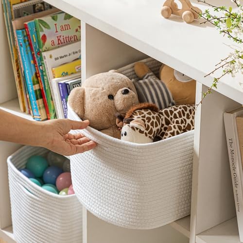 UBBCARE 4 Pack Baskets for Organizing, Woven Storage Baskets for Toys and Towel, Rectangle Cotton Rope Basket with Handles, 14''L x9''W x8''H, White - color: All White, size: 4 Pack - 14 X 8 X 9 Inches