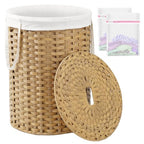 SETVSON Laundry Basket with Lid Round Rattan Laundry Hamper with Lid and Handles 29.1 Gal (110 L) Handwoven Woven Basket with Removable Bags and 2 Mesh Bags for Bathroom Living Room Natural - color: Natural, size: 110L