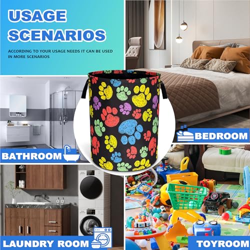 Dog Cat Paw Prints Laundry Basket Oxford Cloth Animal Laundry Hamper With Handle Foldable Portable Clothes Storage Basket 18.9 X 16.5 Inch Storage Bag For Laundry Room/Bathroom/Bedroom/Dormitories - color: Dog Cat Paw Prints