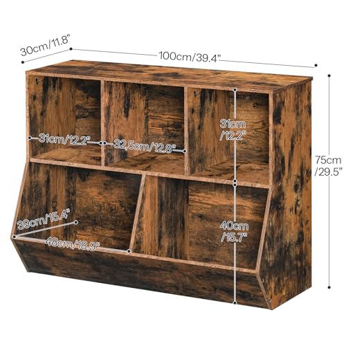 HOOBRO Kids Bookshelf, Bookcase Footboard, Toy Storage Cubby, Children's Toy Shelf, 39.4" L Toy Storage Cabinet, Fit for Children's Room, Playroom, Hallway, Kindergarten, Rustic Brown BF132CW01 - color: Rustic Brown, size: 39.4"L x 11.8"W x 29.5"H