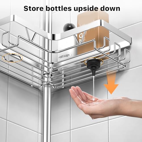 KEGII SUS304 Corner Shower Organizer, Stainless Steel Tension Pole Corner Bathroom Caddy, No Drilling Required Adjustable Shower Shelf for Inside Showers, Silver - style: Tension Caddy - Silver
