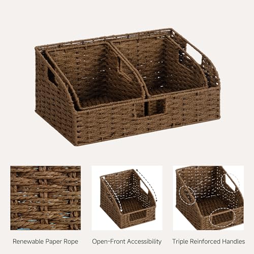 StorageWorks Paper Rope Pantry Storage Baskets, Wicker Baskets with Built-in Handles, Handwoven Shelf Baskets for Organizing, Pantry Organizers and Storage, Brown, 3 Pack - color: Dark Brown(Paper Rope), size: 17"L x 11"W x 7½"H + 2x 7½"L x 9½"W x 6¾"H