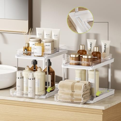 Delamu 2-Tier Bathroom Under Sink Organizers and Storage, Pull Out Cabinet Drawers with Anti-Slip Design, Multi-Purpose Storage for Kitchen, Pantry, Bathroom & Home Organization, White, 1 Pack - color: White