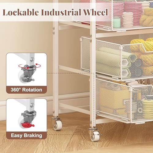 4-Drawer Rolling Storage Cart, Utility Cart with Drawers, White Metal Craft Cart Organizer with Wheels & Wooden Top, Art Supply Storage Organizer for Classroom, Office, Kitchen,Patent Pending - color: White