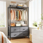Raybee Clothes Rack, Heavy Duty Clothing Racks for Hanging Clothes, Portable Closet with 4 Drawers, Freestanding Garment Rack with Adjustable Shelves for Bedroom, Basement, Extra Space, Black - color: Black, style: Clothes Rack with Drawers