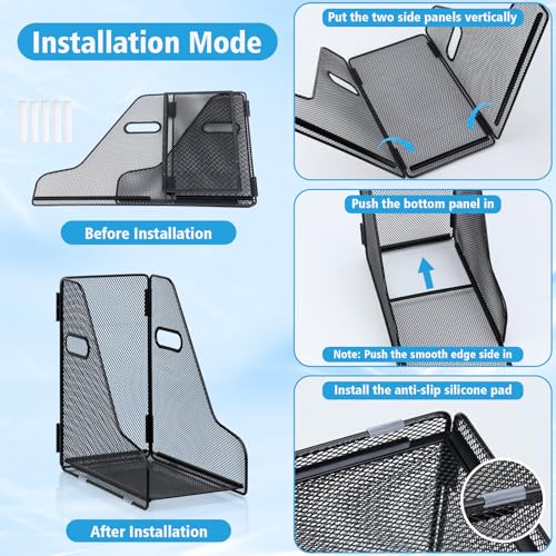 2 Pack Large Binder Folder Holder for Desk Metal Mesh Magazine File Holder Black Vertical File Storage Desktop Binder Organizer Desk Folder Organizer for 3Inch 4Inch 5Inch Binder 10" L x 6" W x 11" H
