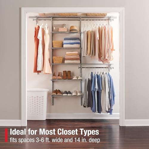 Rubbermaid Configurations Deluxe Custom Closet Kit, 3-6 Ft. Adjustable Metal Wire Shelving, Titanium Finish, Expandable Organization System, Hardware Included, for Home Closet/Pantry/Laundry/Mudroom - color: Titanium, size: 3-6 Feet