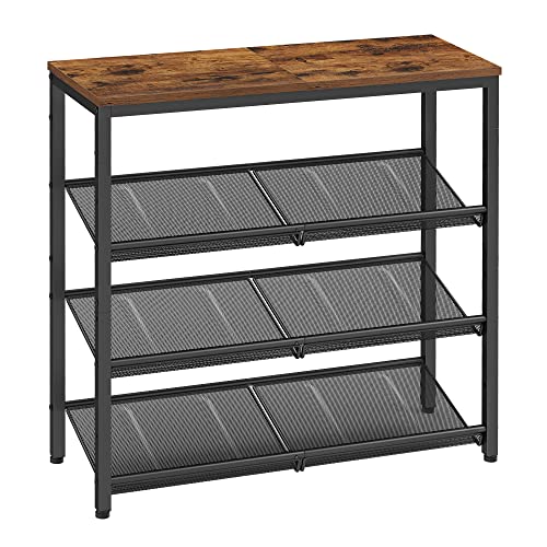 VASAGLE Shoe Rack for Entryway, 4-Tier Shoe Rack Organizer with Storage Shelves and Spacious Top, Freestanding, Adjustable, Industrial, Rustic Brown and Ink Black ULBS040B01 - color: Rustic Brown + Ink Black, size: 4 Tiers (29.5"W)