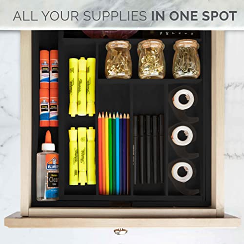 Masirs Expandable Bamboo Kitchen Drawer Organizer - Adjusts to Fit Drawer Size, Ideal for Silverware, Utensils, and Office Supplies, Durable Bamboo Construction - color: Black
