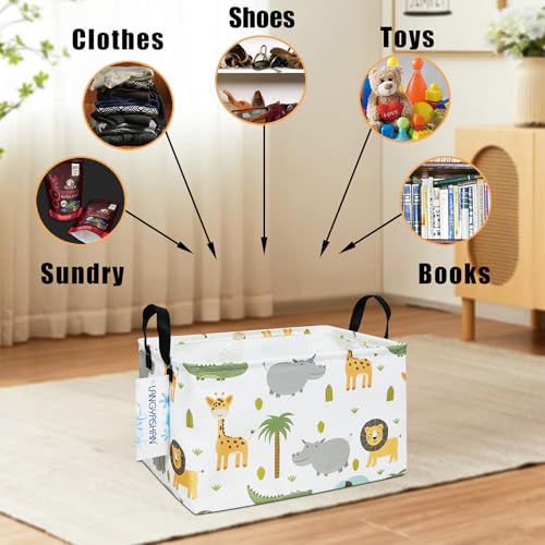 LANGYASHAN Rectangular Storage Bin Collapse Canvas Fabric Cartoon Storage Basket with Handles for Organizing Home Kitchen Boys and Girls Toys Office Closet Shelf Baskets (Rec animal) - color: Rec animal