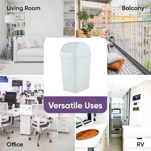 Superio Medium Trash Can with Lid 4.5 Gallon Plastic Swing Top Garbage Can Slim Waste Bin for Under Sink/Cabinet, Laundry Room, Kitchen, Office, Bedroom, Bathroom, College Dorm, 18 Qt, White, 2 - size: 4.5 Gallon, style: 2 Pack