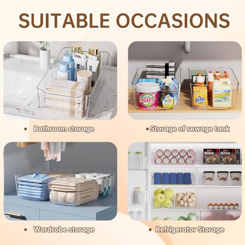 Clear Fridge Organizer, Refrigerator Organizer Bins with Handle, Freezer, Kitchen Cabinet, Pantry Organization, BPA Free Fridge Organizers (12.4 inch 4 Pack) - size: 12.4 inch 4 Pack