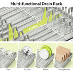 Urackify Extendable Dish Drying Rack, Dual Part Dish Drainers with Non-Scratch and Movable Cutlery Drainer and Drainage Spout, Adjustable Dish Rack for Kitchen, Gray & White - color: Soft Celery Green