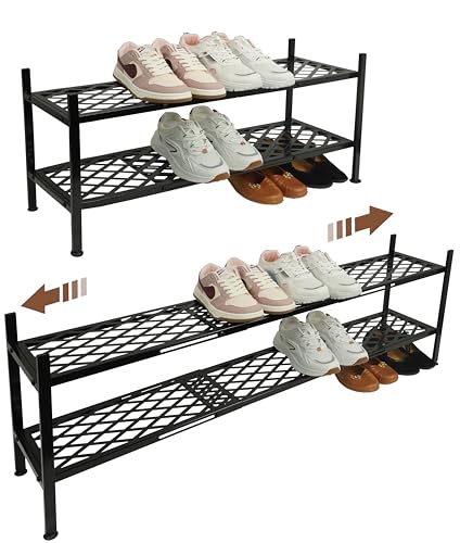 Shoe Rack, 45.6" Expandable Shoes Storage Metal Shoe Shelf Stand 2-Tier Stackable Boot Organizer for Closet, Entryway, Garage, Bedroom, Door Entrance, Black - color: Black, size: 2 Tier
