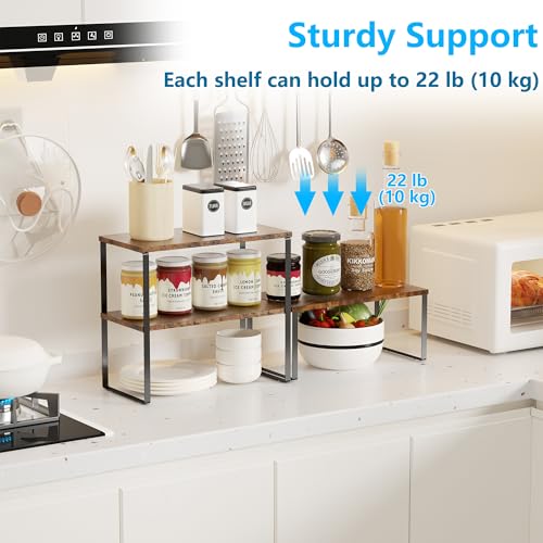 Golener Countertop Organizer Corner Shelf, 2 Tier Adjustable Stackable Corner Shelves for Kitchen, Bathroom, Spice Rack, Coffee Area, Over Sink, Dresser Table, Corner Counter Shelf Stand, Rustic Brown - color: Rustic Brown, size: Large Modern