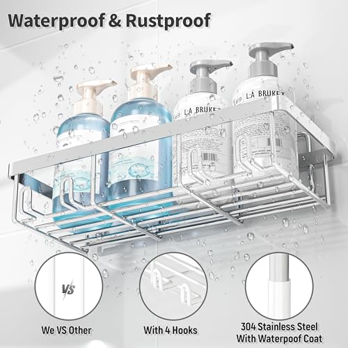 Liuoud 10 Pack Shower Caddy Organizer Rack Shelf for Inside Shower, Self Adhesive Wall Storage Basket Rustproof Stainless Steel Shampoo Holder Bathroom Accessory Decor Set, Silver - color: Silver