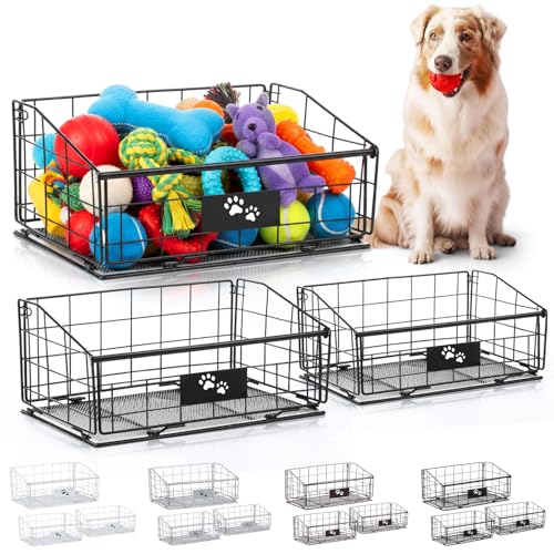 Mimorou 3 Pack Metal Dog Toy Baskets Multi-sized Foldable Dog Toy Bins Box Storage Container Organizer for Living Room Area Decorative Pet Accessories Coat Clothing Storage Holder Baskets(Black) - color: Black